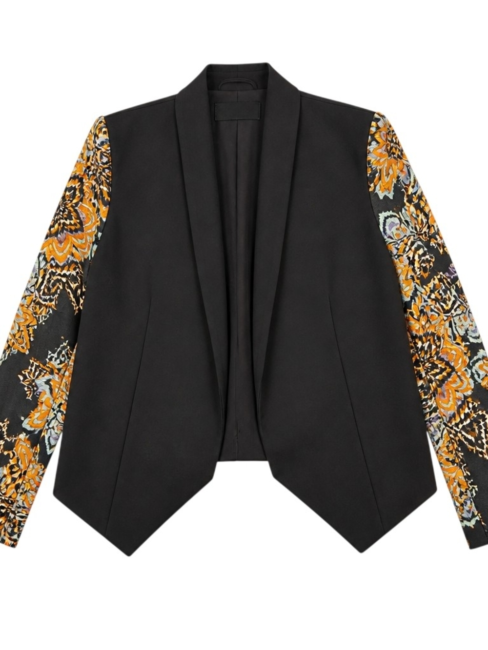 Twelfth Street by Cynthia Vincent Black Jacket with Yellow Floral-Print Sleeves